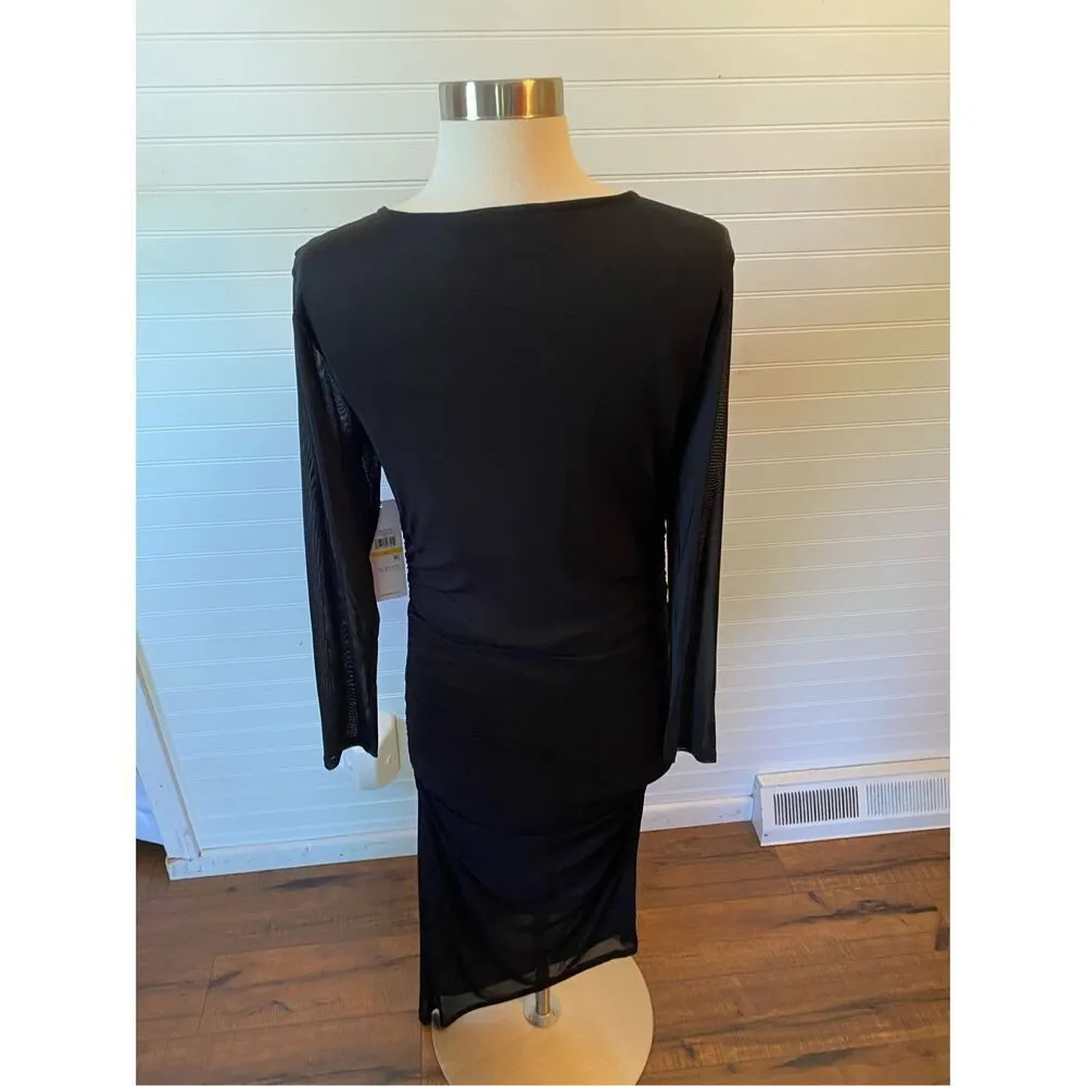 Calvin Klein Women's Asymmetric Hem Ruched Midi Black Sheath Dress - Image 11