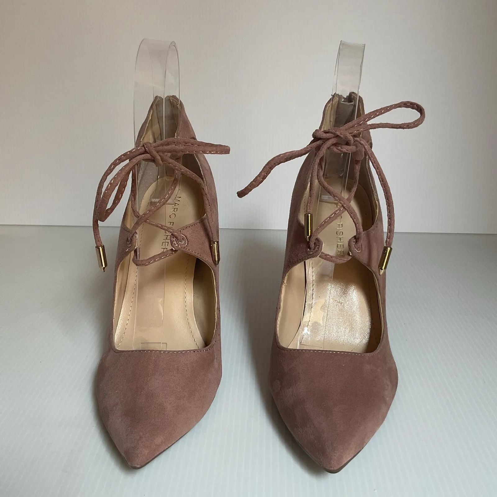 Marc Fisher Blush Suede Lace-Up Cutout Heels • Pointed Toe • Women’s 5.5 - Image 4