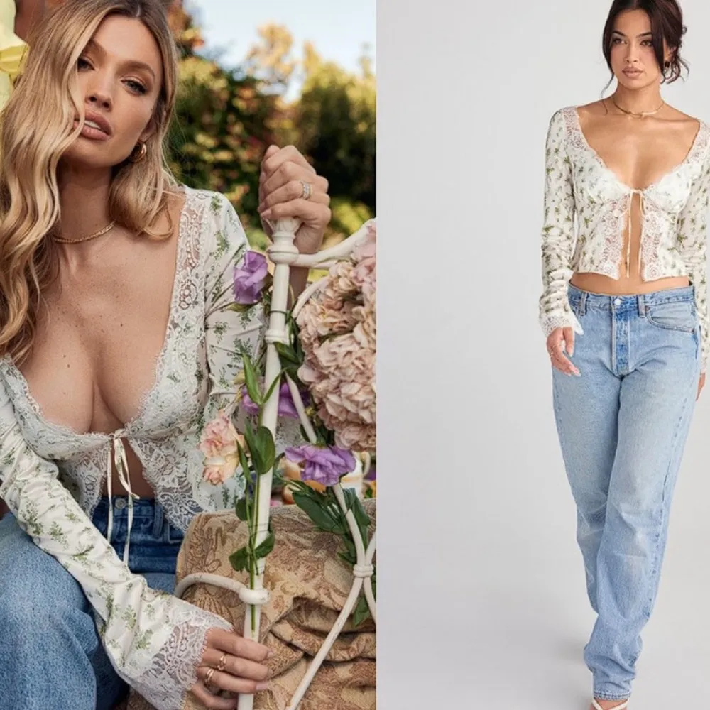 HOUSE OF CB 'Clarissa' Garden Print Lace Trim Top - Image 2