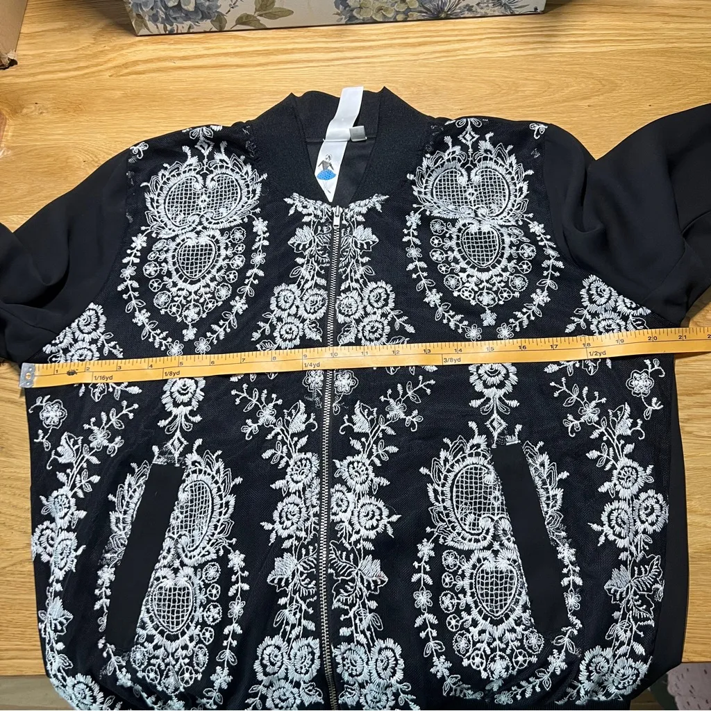 Society Girl Embroidered Mesh Chiffon Full Zip Front Bomber Jacket Lace Boho - Image 14