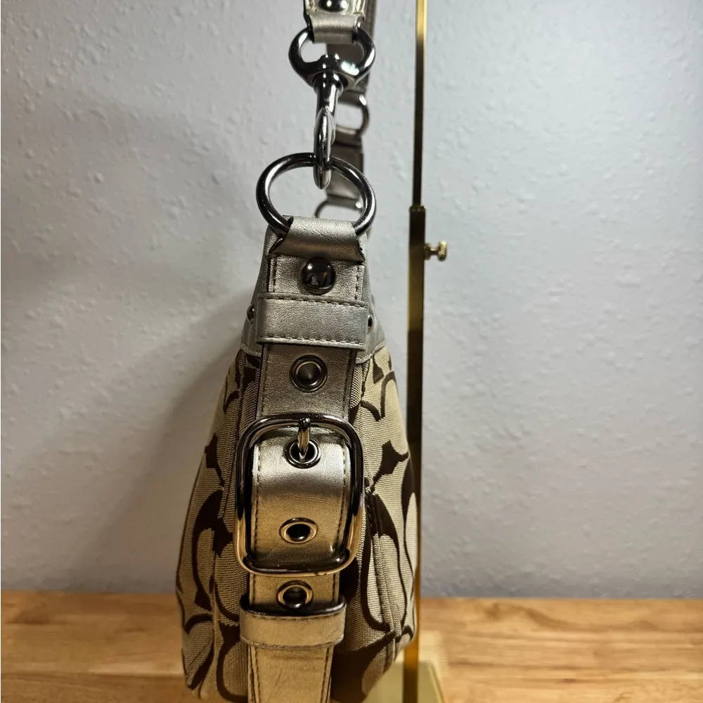 Zoe Hobo Bag Purse Jacquard Beige SILVER Monogram Canvas F12657 - Image 6