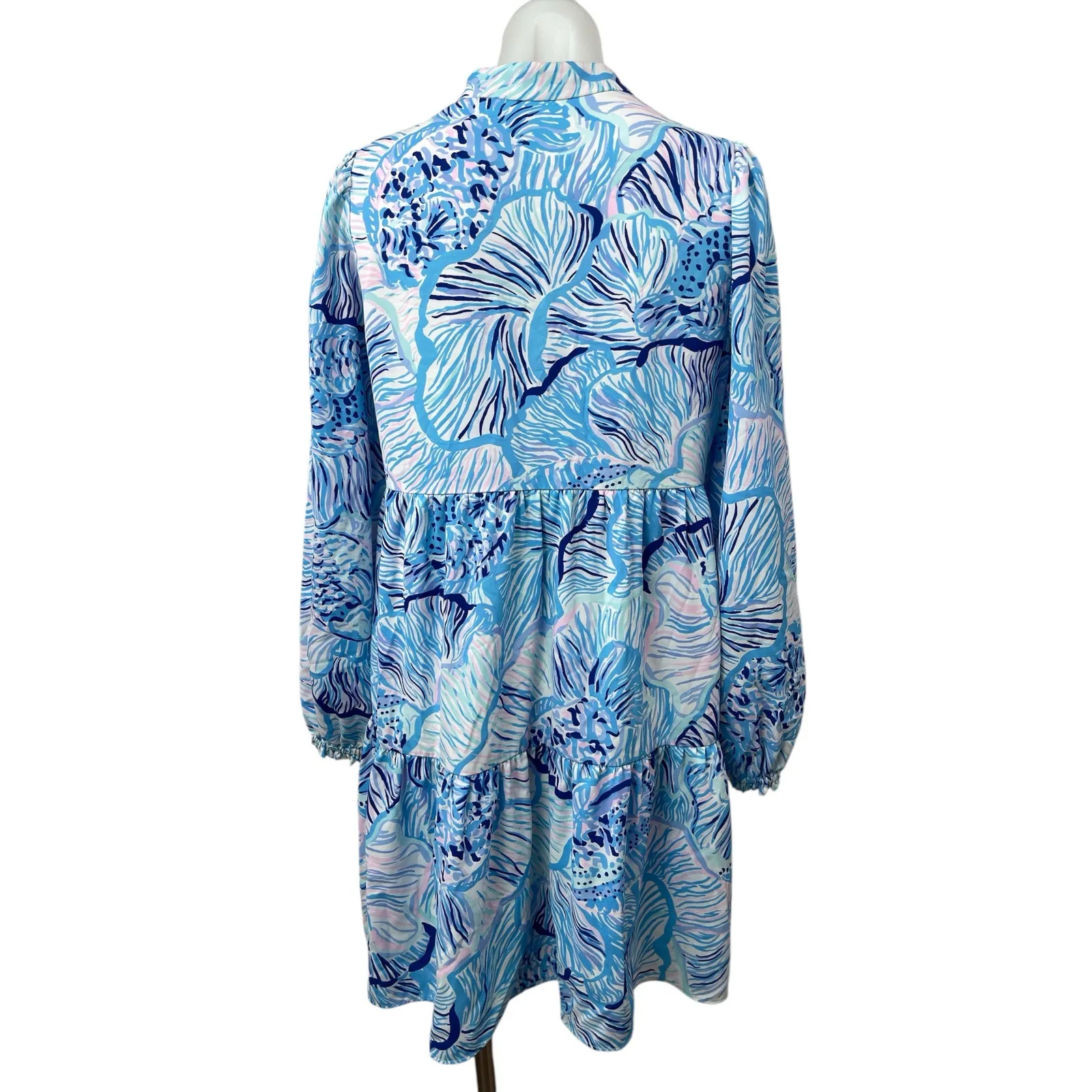 Lilly Pulitzer Winona Blue Floral V Neck Long Sleeve Mini Swing Shift Dress Sz S - Image 2