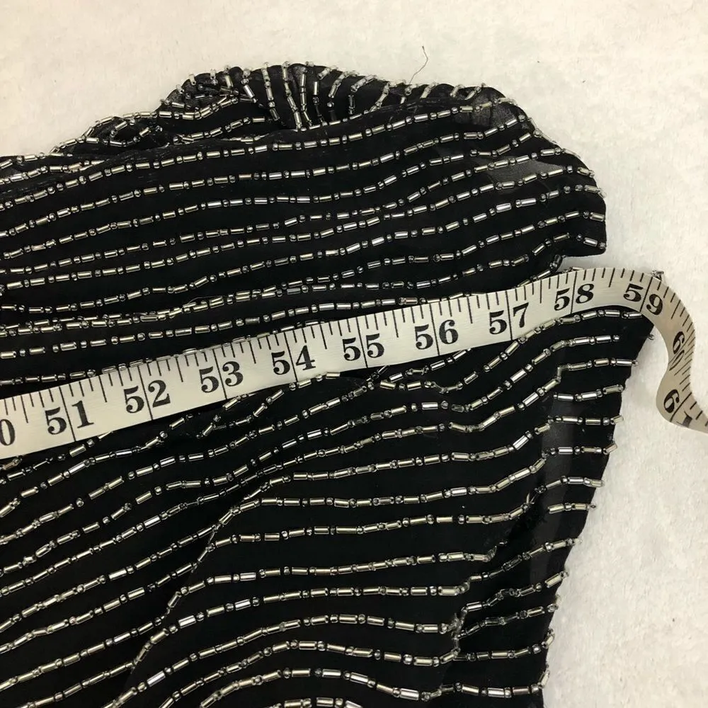 NWT Parker Theron Liquid Silver Beaded Dress 0 New with Tags Black Vneck Split - Image 7