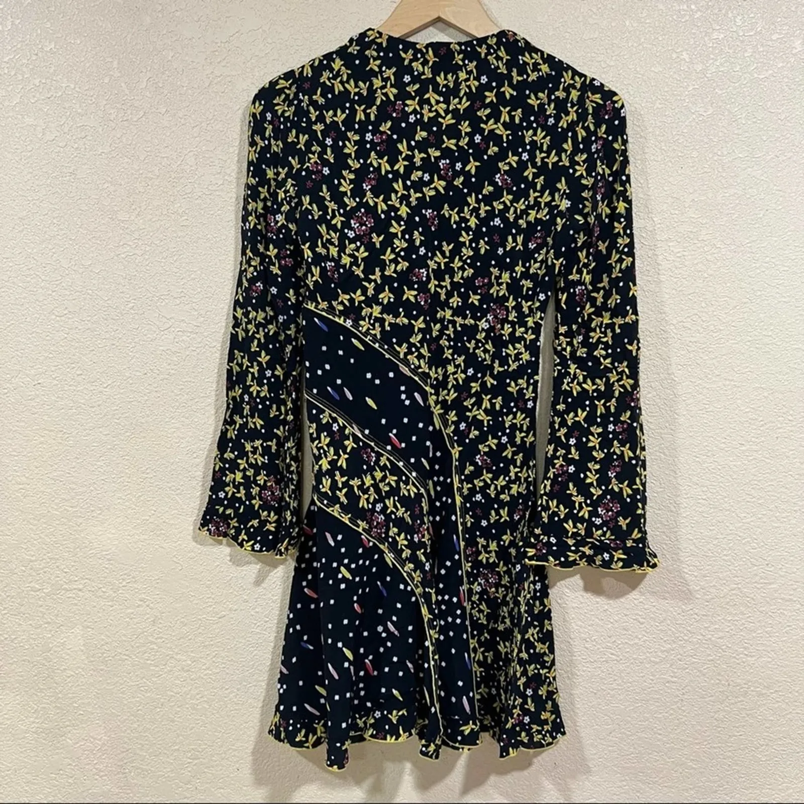 Derek Lam 10 Cosby Catia black yellow floral long bell sleeve dress - Image 8