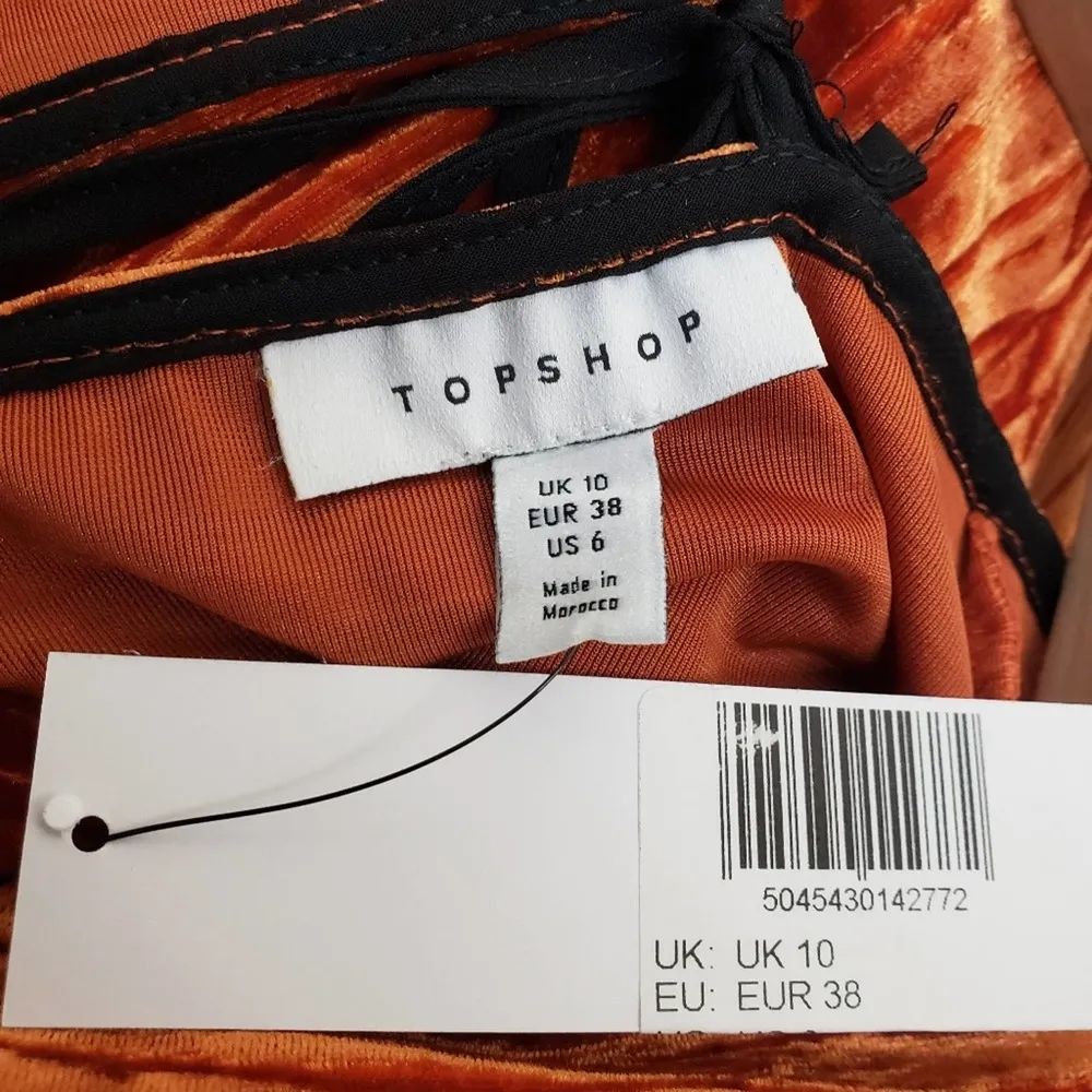 TOPSHOP Womens 6 Balloon Sleeve Velvet Minidress in Orange NEW Fits like 2-4 - Image 12