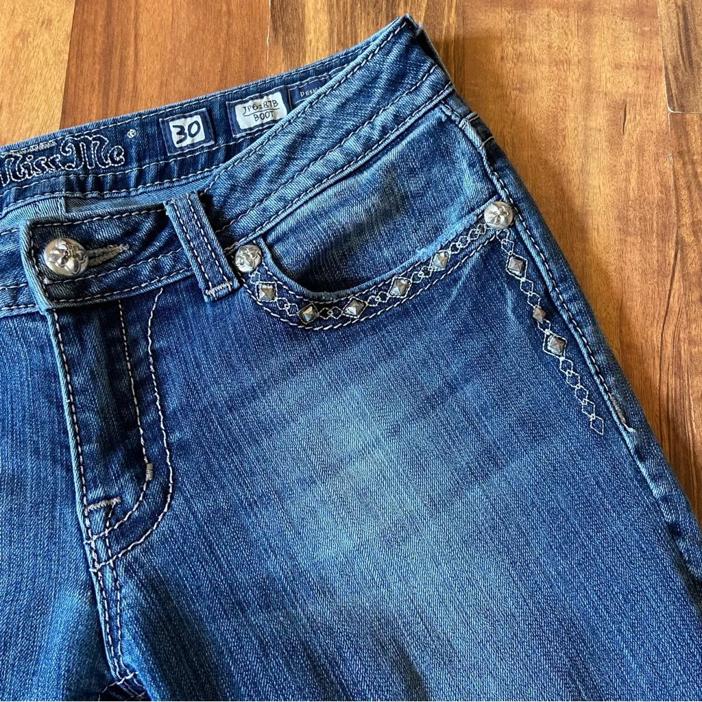 Y2k Miss Me Embellished Angel Wings Cross Pockets Low Rise Boot Cut Jeans - Image 6