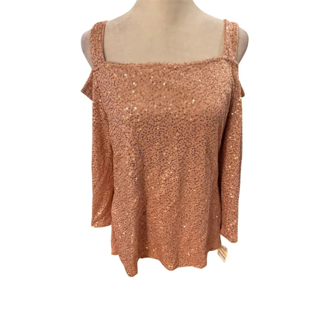 I.N.C Women's Link Sequin Cold Shoulder Blouse Size M Party Top NWT Pink Size M - Image 2