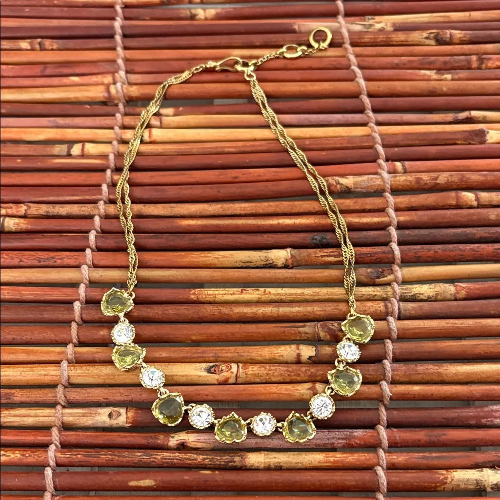 Vintage Monet Gold Necklace with Green and White Stones 16”-18” - Image 3