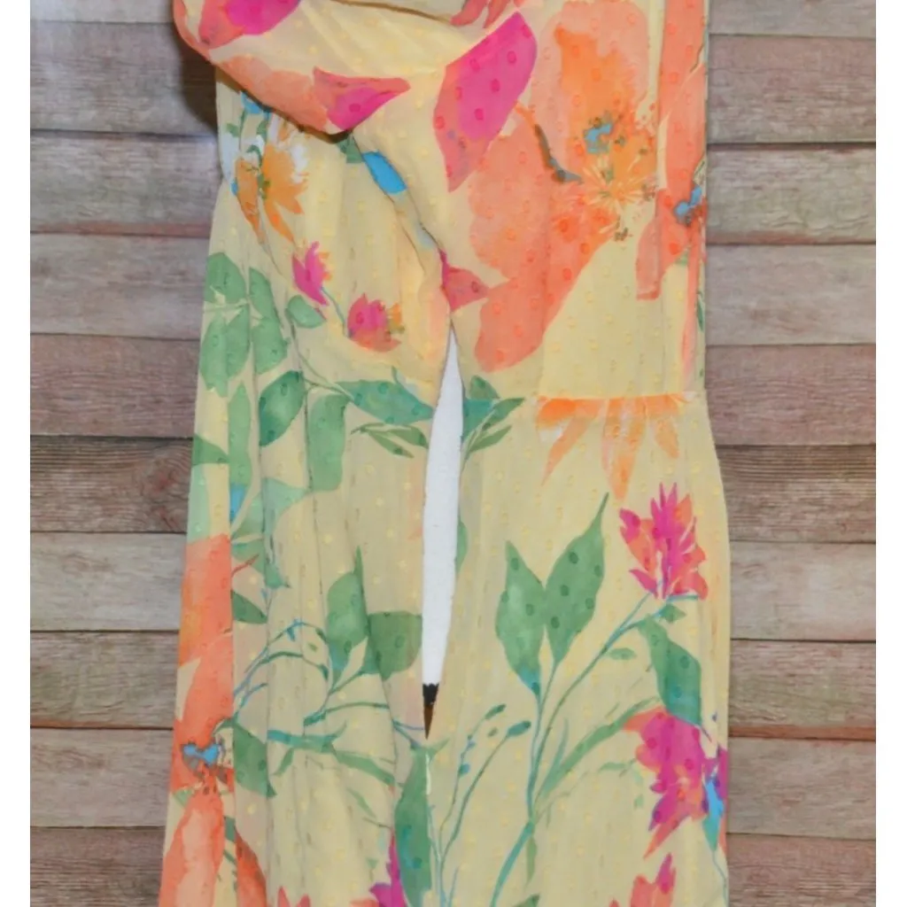 Cato Ladies XL Yellow Floral Swiss Dots Maxi Dress Puff Sleeves Spring Vacation - Image 6