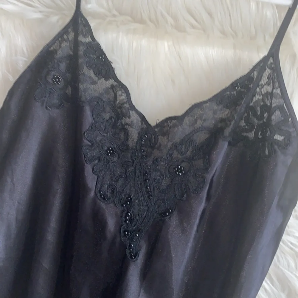 Cacique Chemise Size M Vintage Lace Floral Ruffle Spaghetti Strap Slip Dress - Image 2