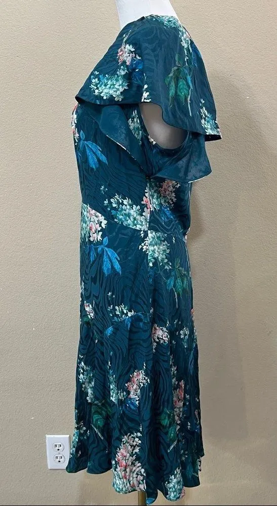 REBECCA TAYLOR Hydrangea Floral Silk Teal Shift Mini Dress Sz 8 MSRP $395 Party - Image 5