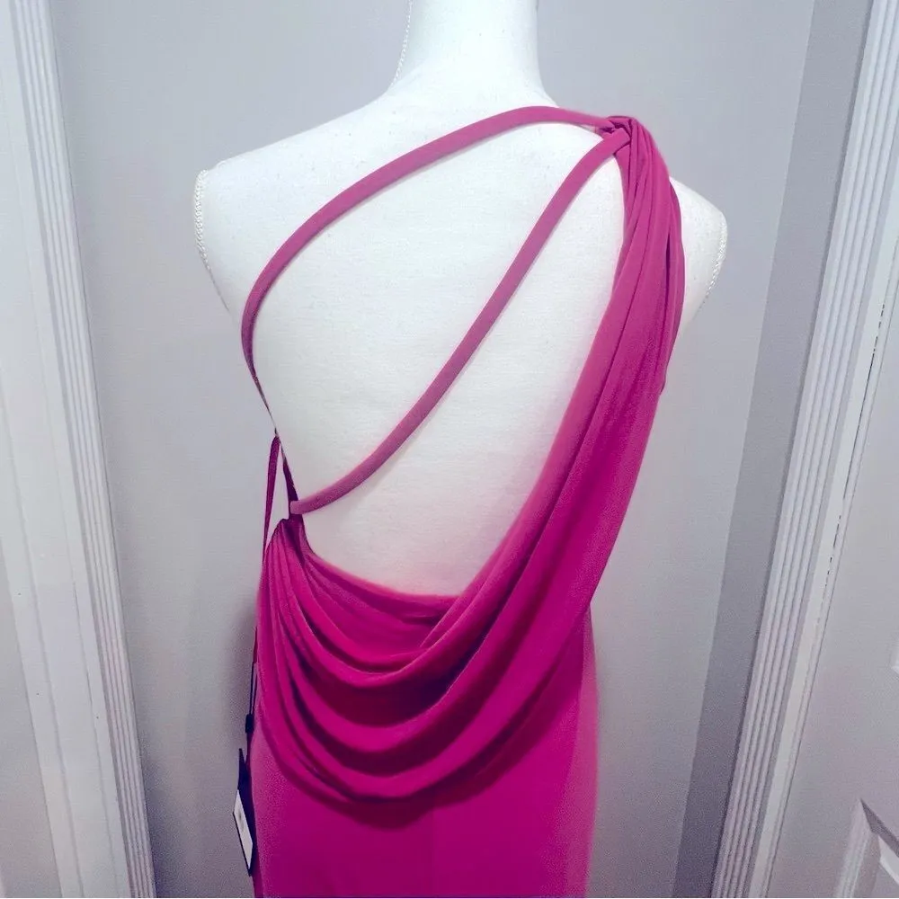 NWT Ieena Mac Duggal Pink Jersey One Shoulder Draped Back Gown women's size 10 - Image 13
