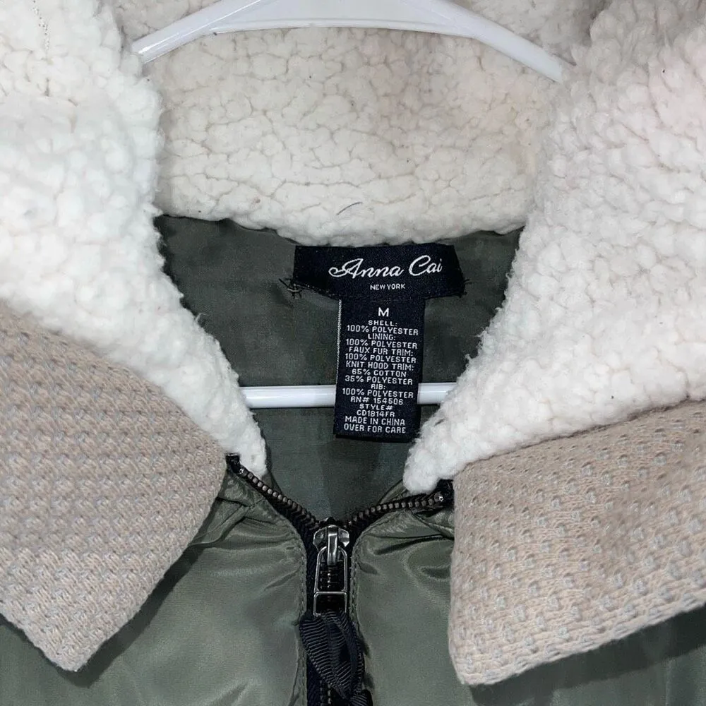 Francesca’s Anna Cai Womens Sydney Full Zip‎ Hoodie Puffer Jacket Green Medium - Image 7