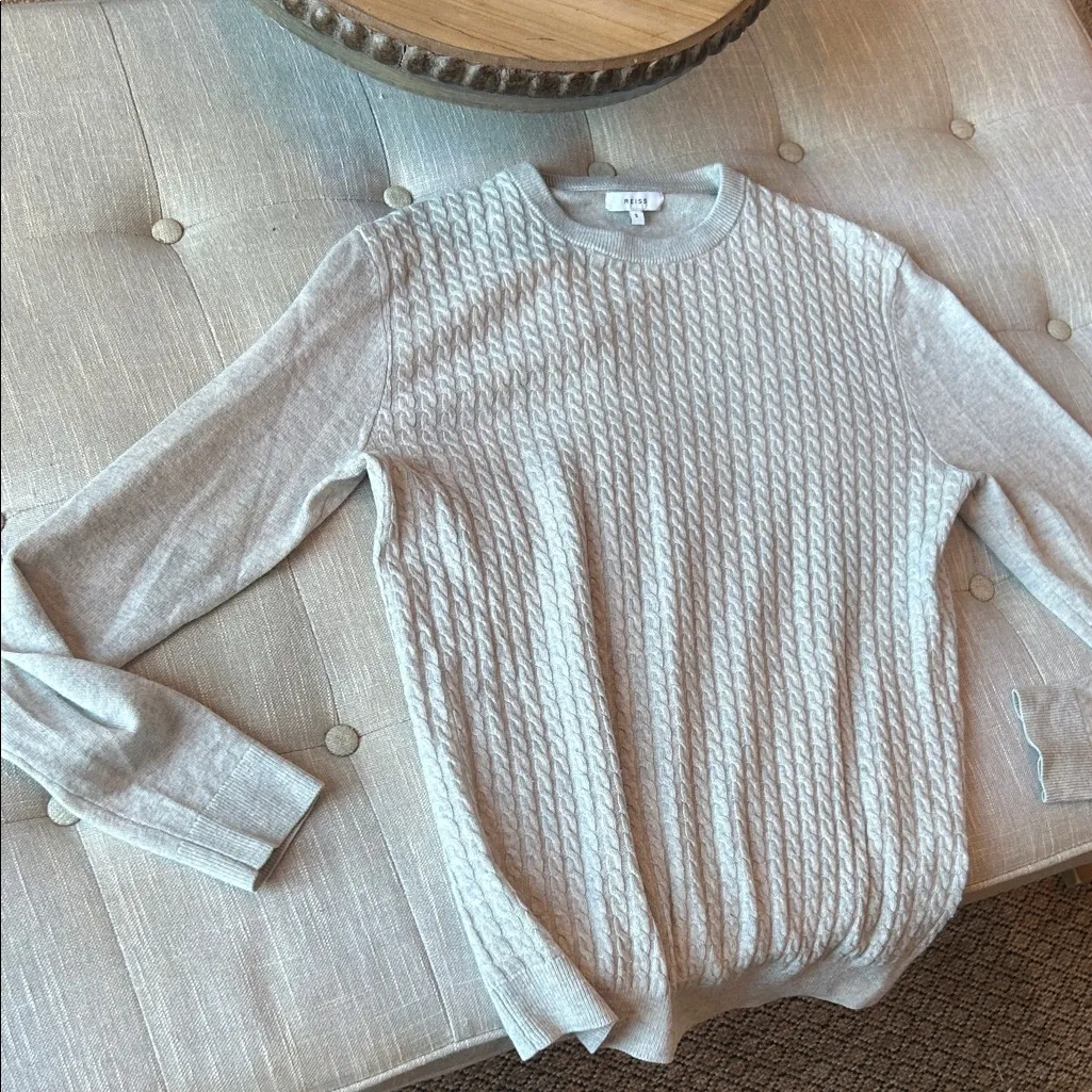 Reiss Cable Knit Grey Wool Cashmere Blend Oversized Sweater Size Small - Image 2