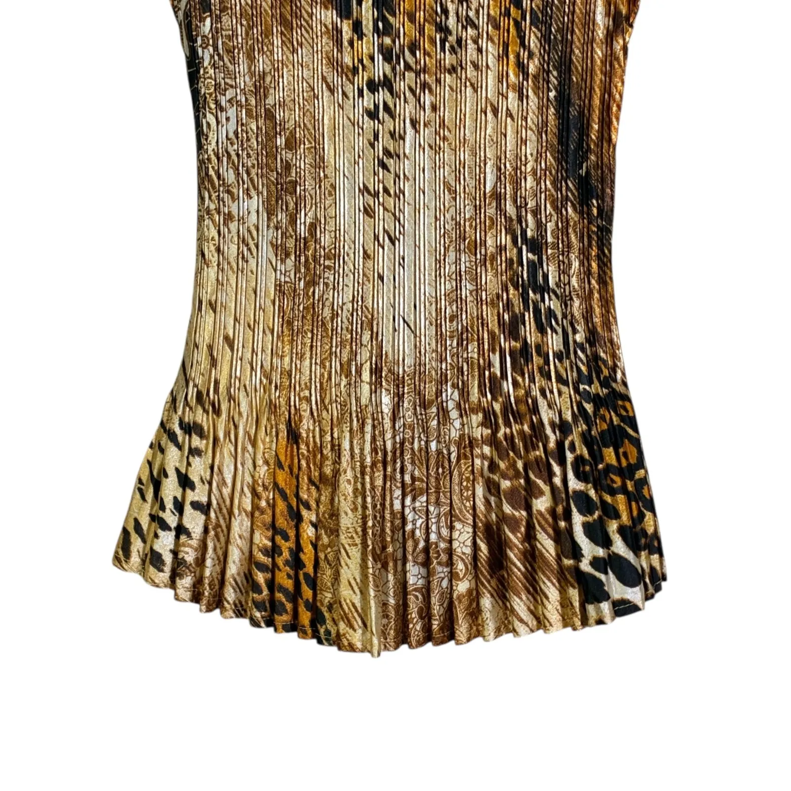 Cato Womens Pleated Animal Print Sleeveless Top Size S Brown Y2K Boho Stretch - Image 3