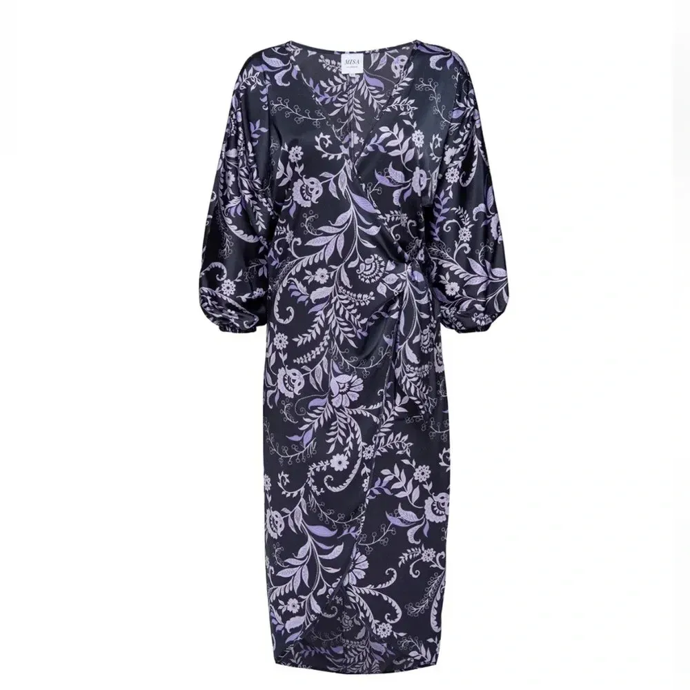 MISA Los Angeles Sylvia Floral Indigo Vines Wrap Midi Dress Size XS NWT - Image 3
