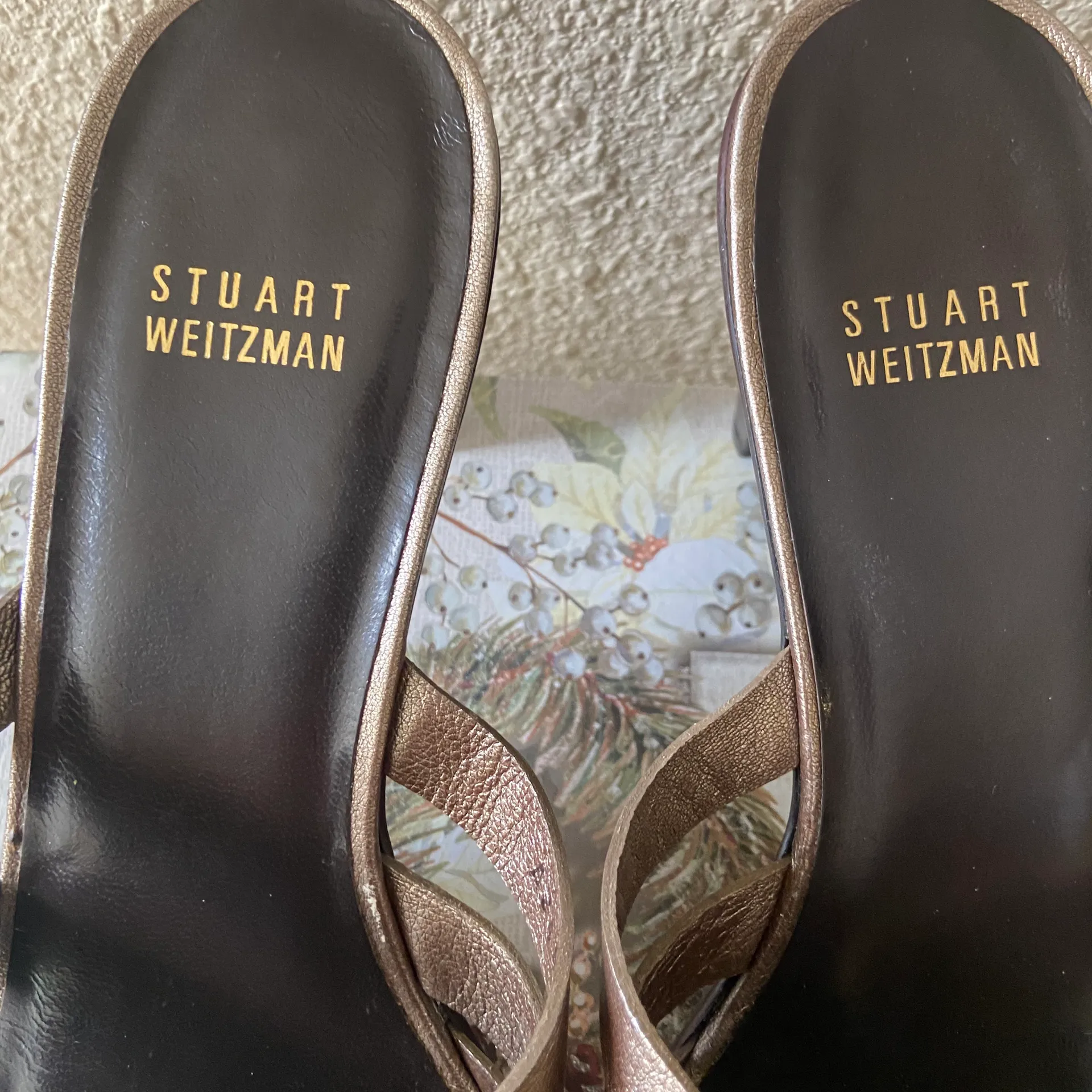 9 M Bronze Woven Leather Pumps Sandals Studded Heel Slip On - Image 7