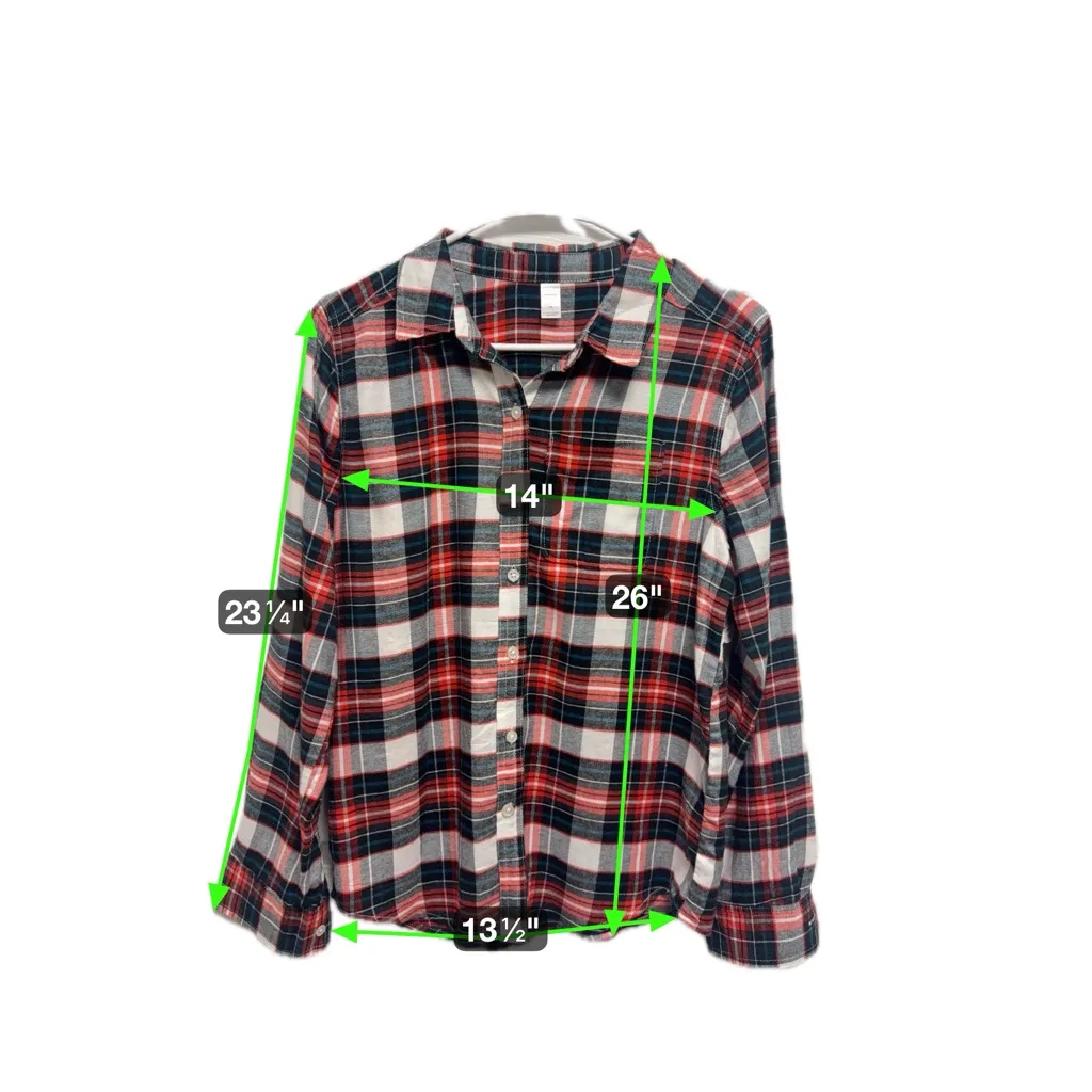 Arizona Jean Company Red and‎ Blue Plaid Button Down Shirt Size XS - Image 7