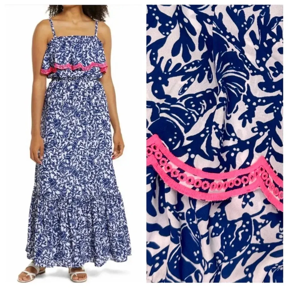 Lilly Pulitzer Adia Ruffle Maxi Sundress Oyster Bay Blue Krillin It - Image 2