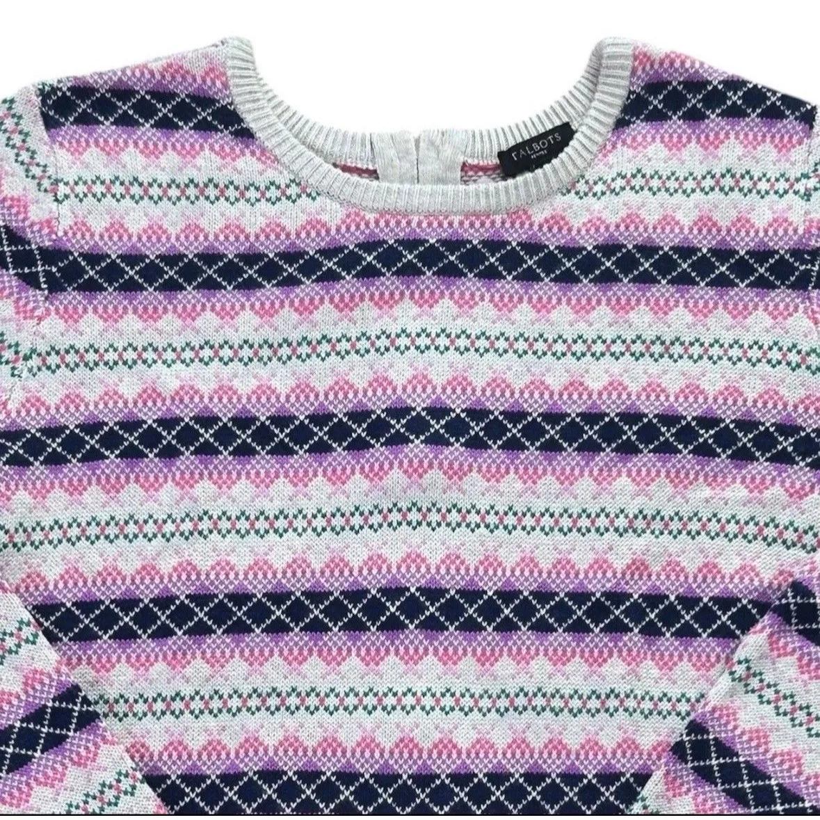 Talbots sweater Size Mp pink white fair isle nordic ribbed striped back zipper - Image 6