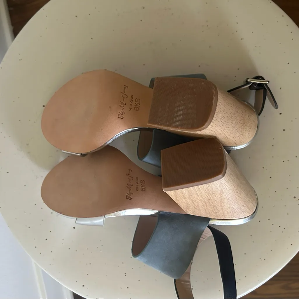 Elizabeth and James New Clair 2 Heels Blue Multi Silver Wood Sandals Size 6.5 - Image 6