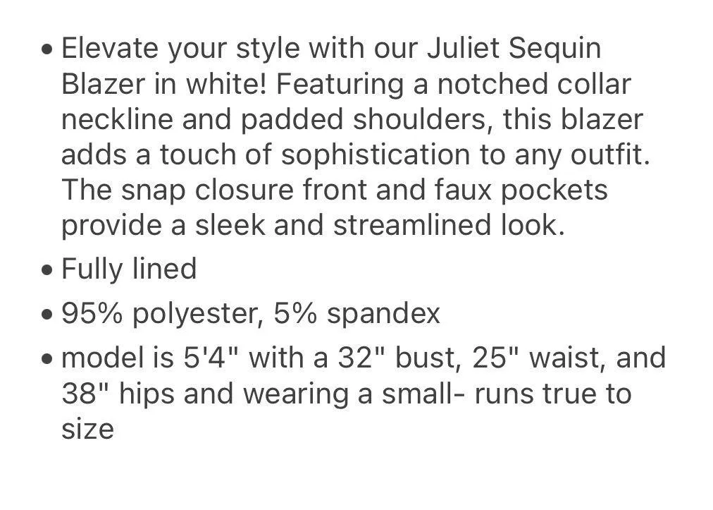 These Three Boutique Juliette Sequin White Blazer - Image 4