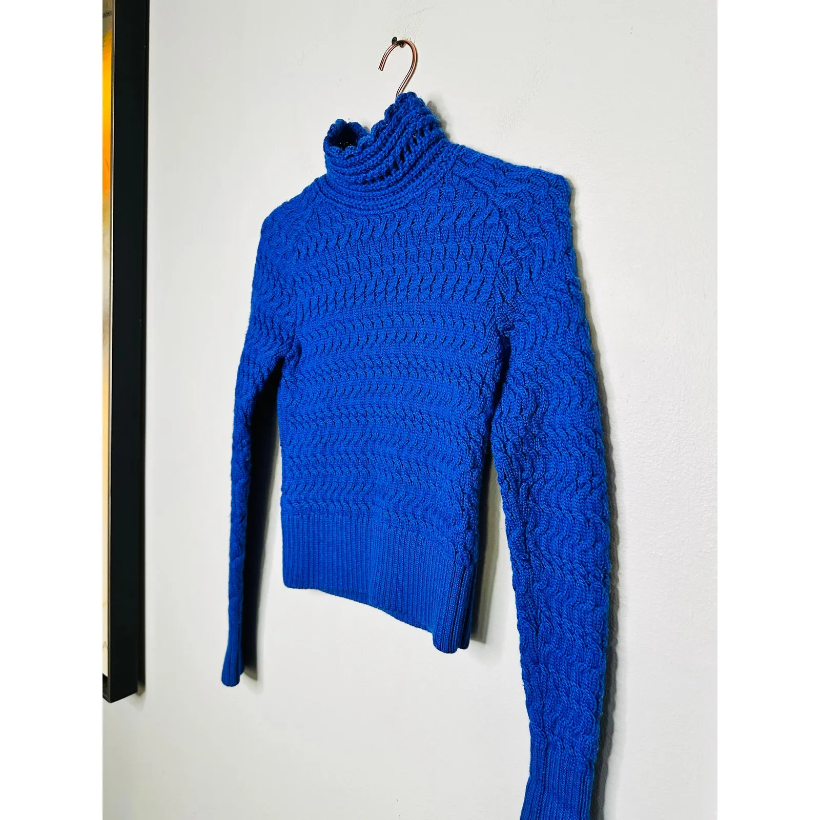 DREYDEN Cobalt Blue Knit 100% Merino Wool High Neck Dyer Sweater Size XS - Image 9