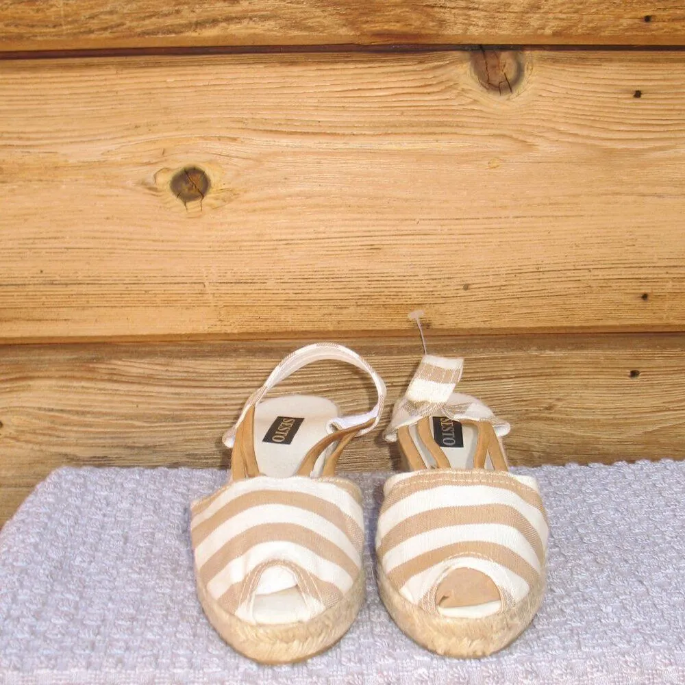 Sesto Meucci Womens 6 Striped Espadrille Peep Toe Shoes - Image 3