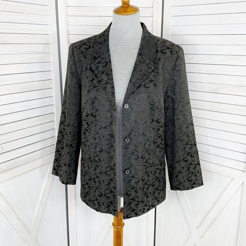 Dialogue Gothic Damask Brocade Blazer Jacket Grey Black 10 Dark Academia - Image 8