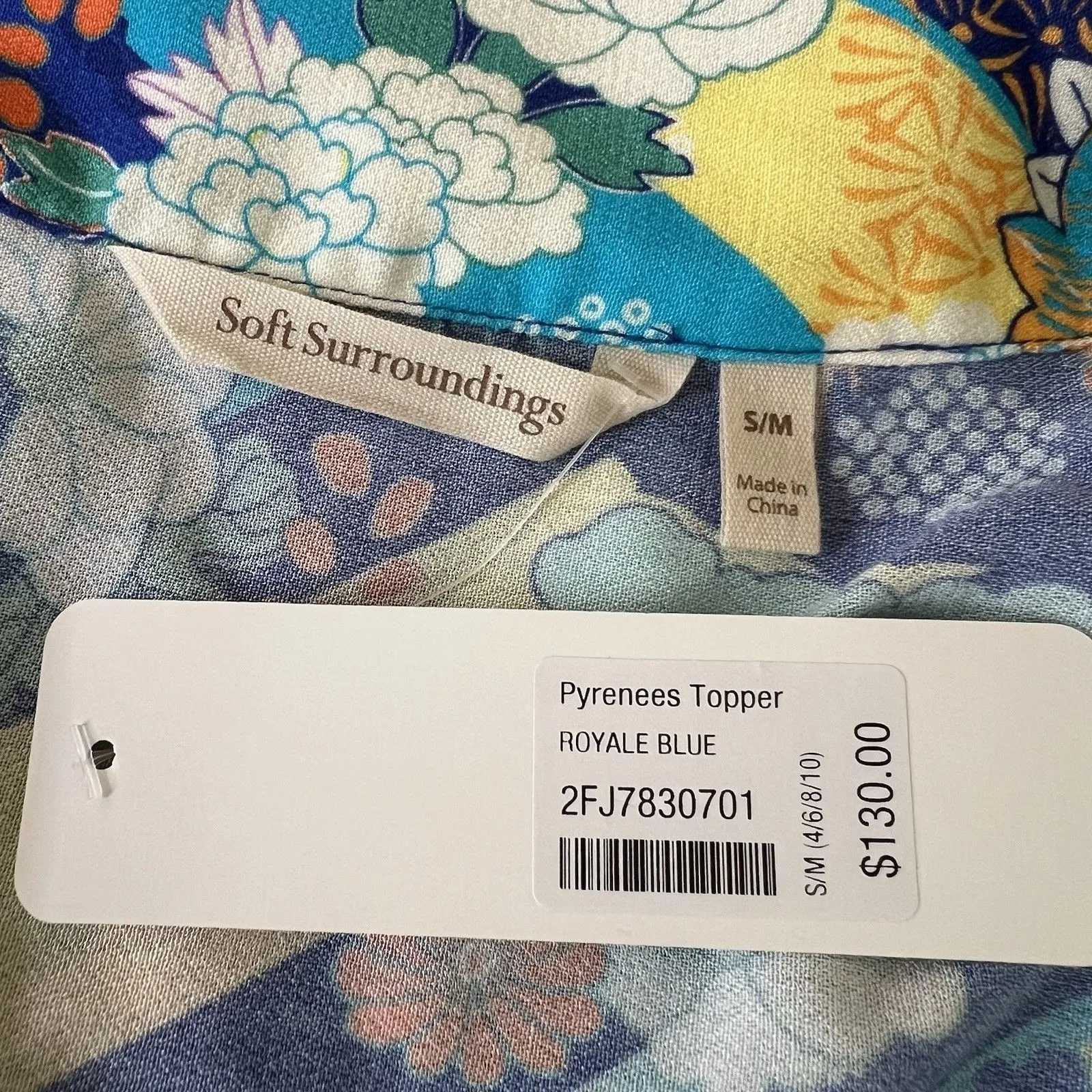 Soft Surroundings Topper Kimono S/M Royale Blue Pyrenees Vibrant Florals Boho - Image 2