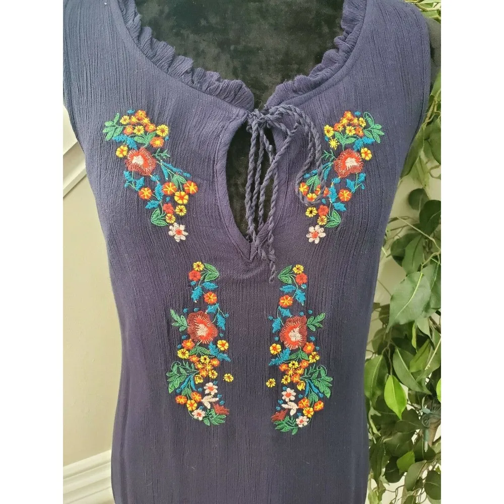 Speechless Women's Blue Floral Tunic Rayon Sleeveless V-Neck Blouse Size Small - Image 5