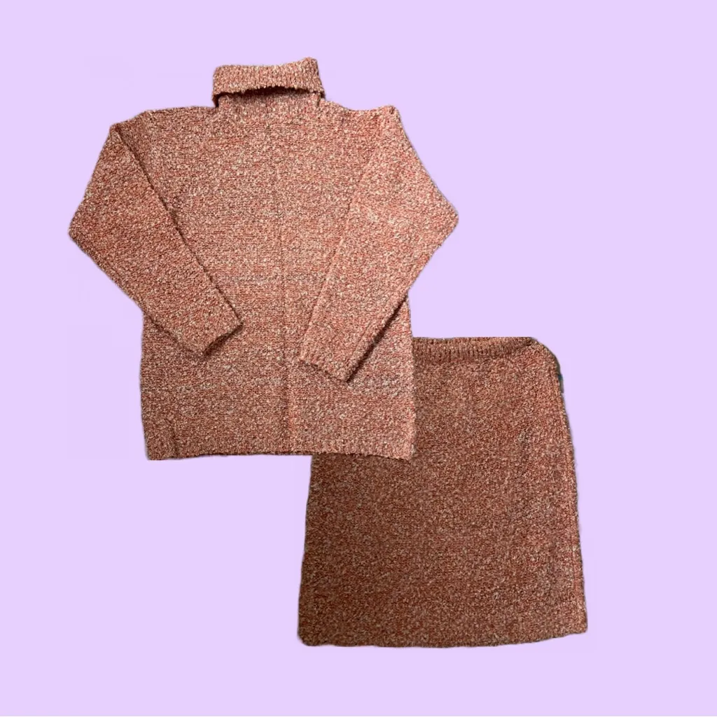 Vintage y2k Orange Chunky Knit Turtleneck Sweater and Skirt Set 🔥 - Image 2