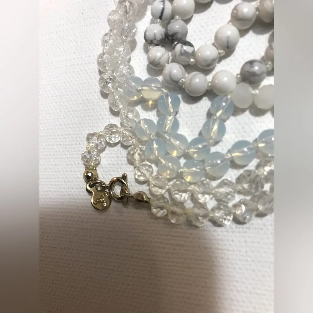 Loft Bohemian White Clear Glass Stone Knotted Bead Necklace Gold Tone 34” - Image 4