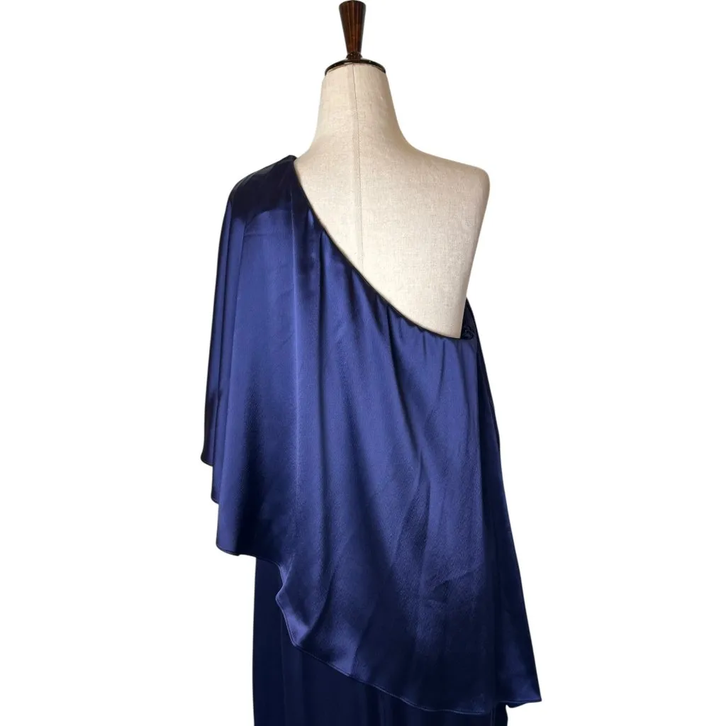 Zac Posen Gown‎ Women 12 Navy Blue Satin One Shoulder Flowy Maxi Formal Luxury - Image 7