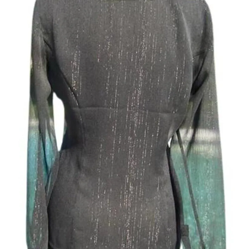 Cache Luxe Black Sheer Illusion Silver Metallic Thread Top New Satin $178 NWT - Image 4