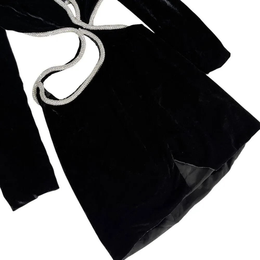 PatBO Cut Out Mini Dress With Rhinestone‎ Trim in Black Size 2 - Image 4