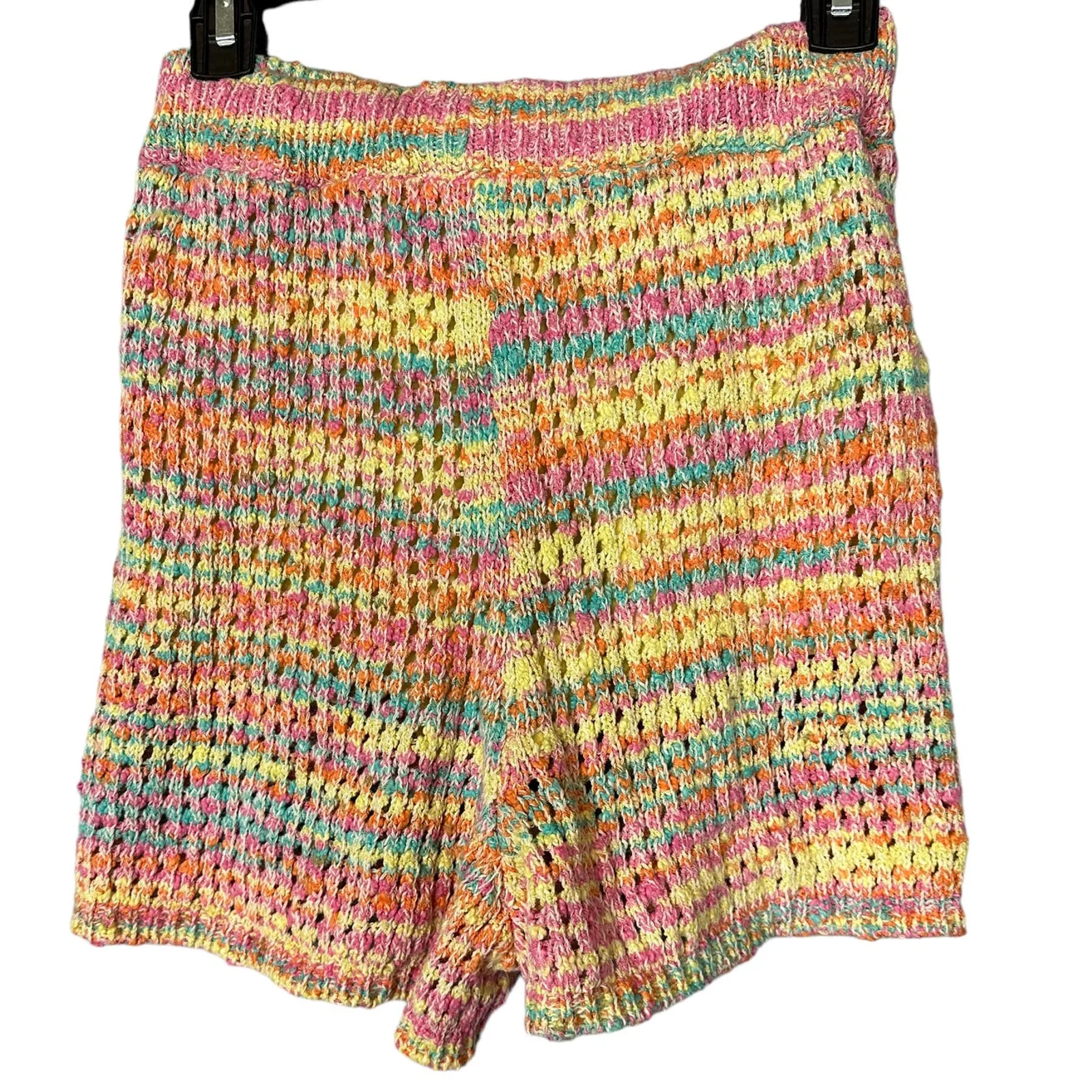 Something Navy Pastel Rainbow Sweater Shorts Rainbow SMALL Crochet Italian $115 - Image 9