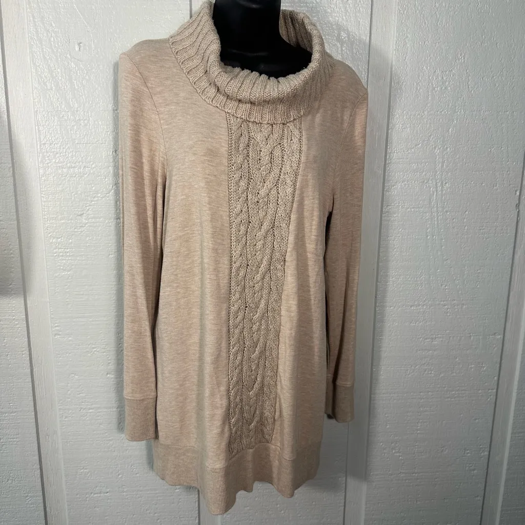 Zenergy By Chico's Womens Tan Turtle Neck Sweater Size 0 EUC - Image 2