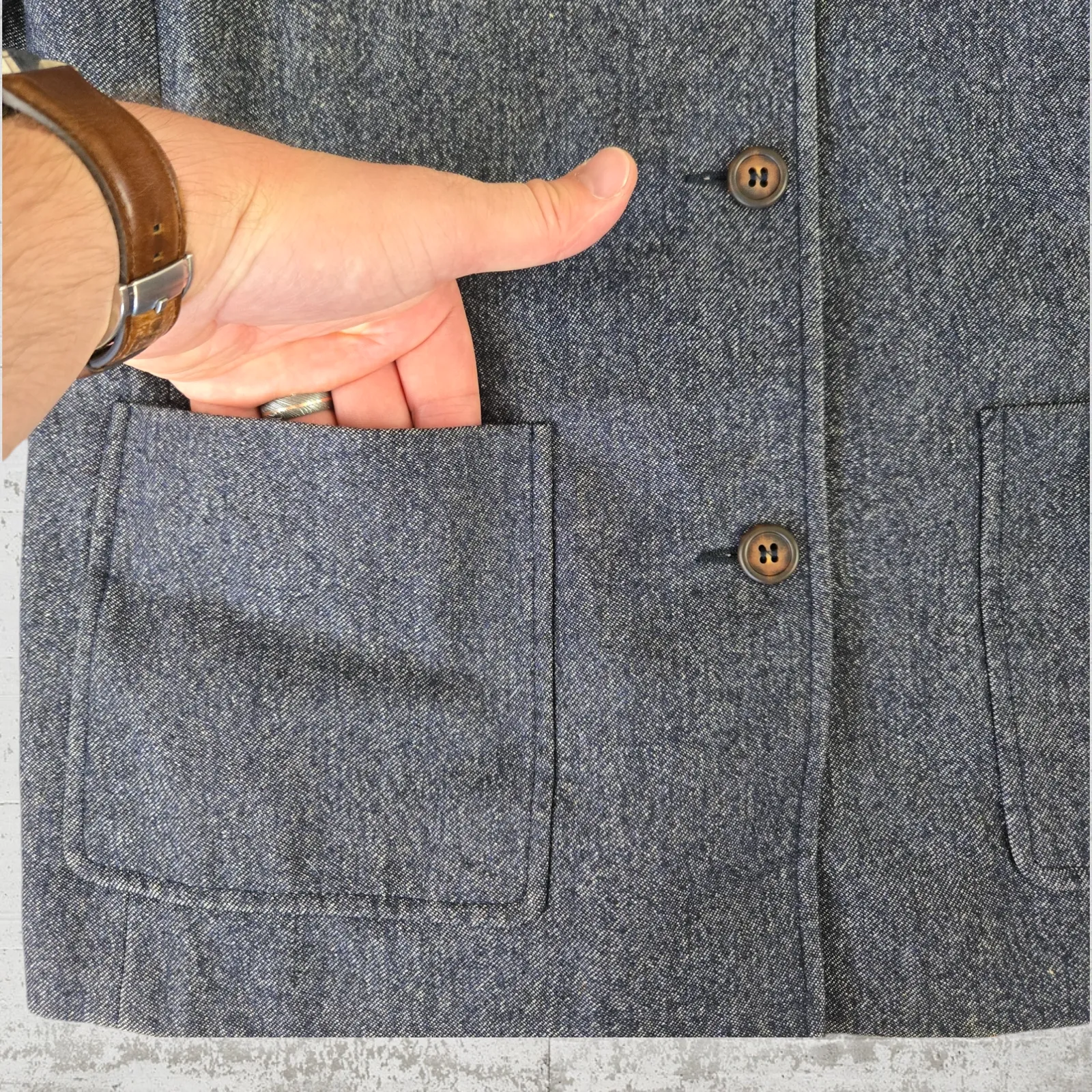 Vintage 90s Michael Kors Navy Wool Blend Chambray Single Breasted Jacket Size 8 - Image 6