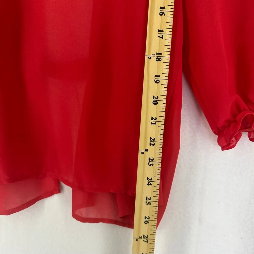 Petticoat Alley Womens Red Round Neck 3/4 Sleeves Pullover Open Blouse Size M - Image 7