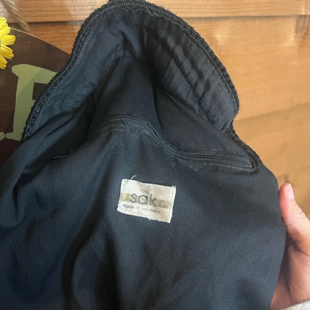 The Sak Crochet Black Backpack Purse Y2K Knit Drawstring XL Zipper Boho Festival - Image 8