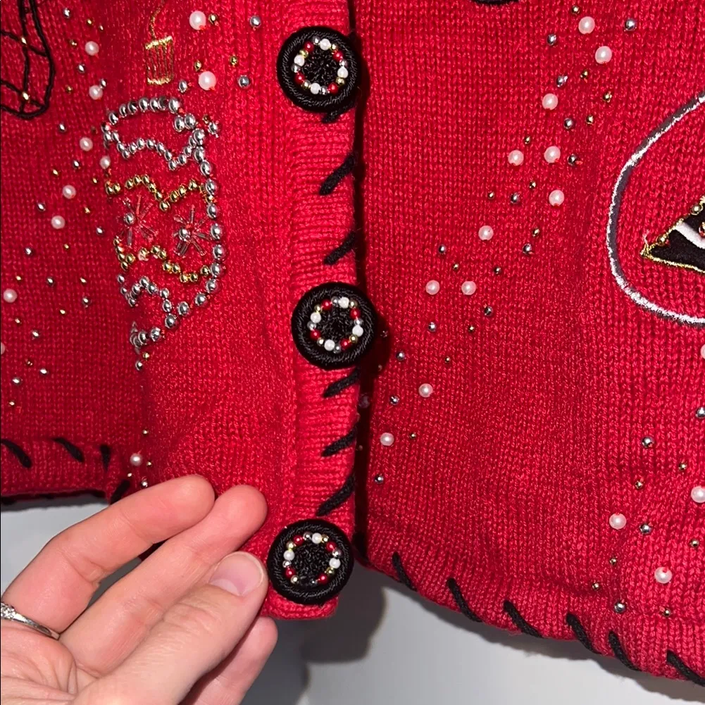 Vintage Basic Editions Red Holiday Cardigan - Image 6