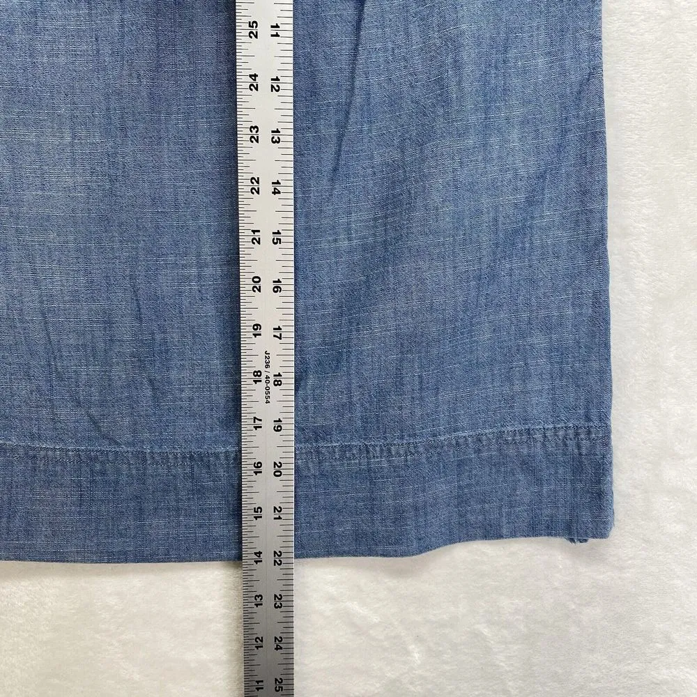 J. Crew‎ Top Womens 0 Funnel Neck in Blue Chambray Cotton Raw Hem back - Image 3