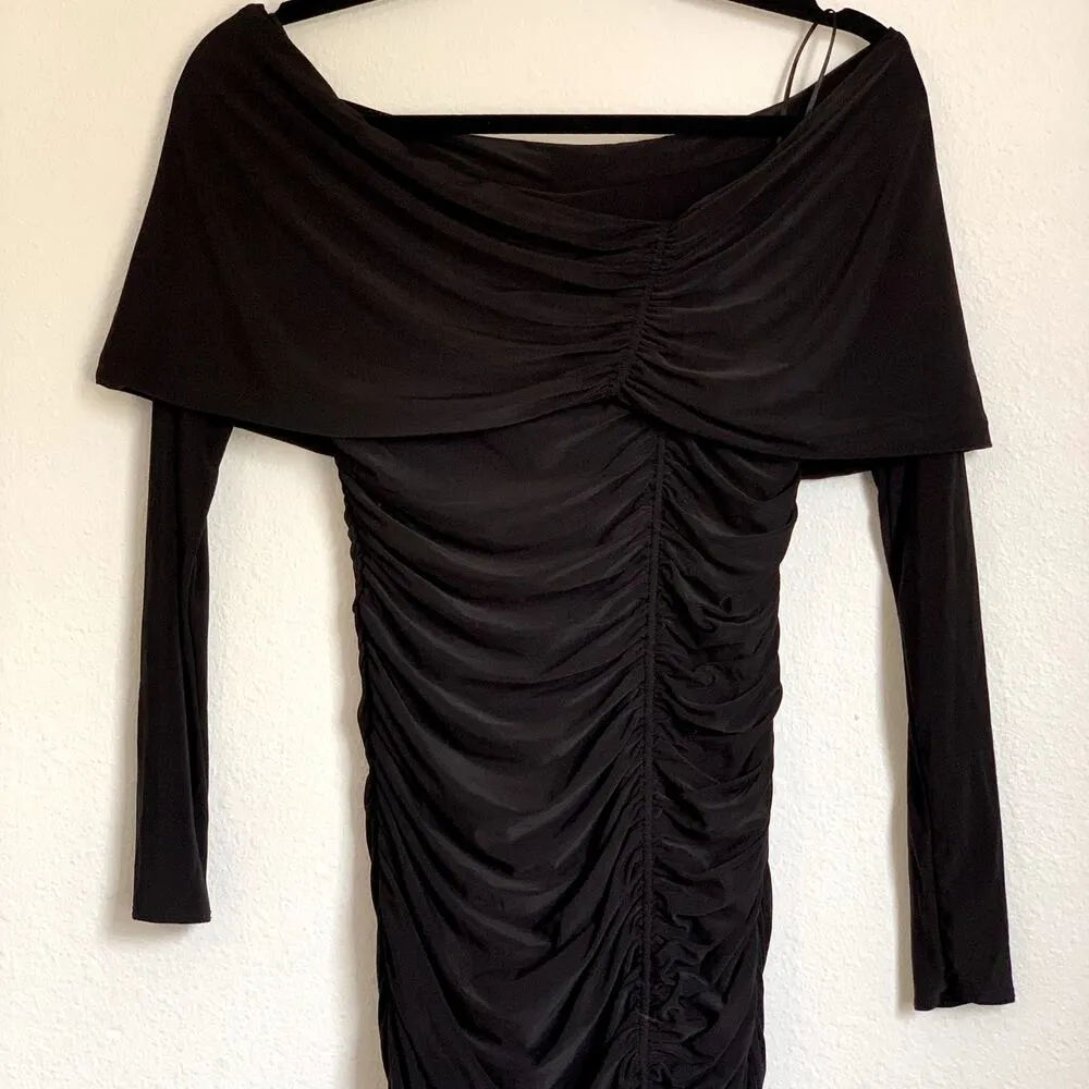 NWT Naked Wardrobe The Shoulderless Ruched Midi Dress in Black - Image 5