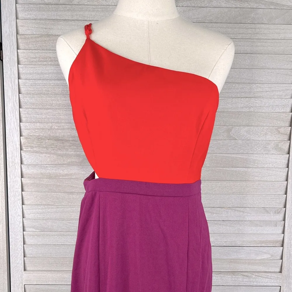 NANAMACS "Blessed with Beauty" One Shoulder Colorblock Maxi Dress Red/Purple-L - Image 2