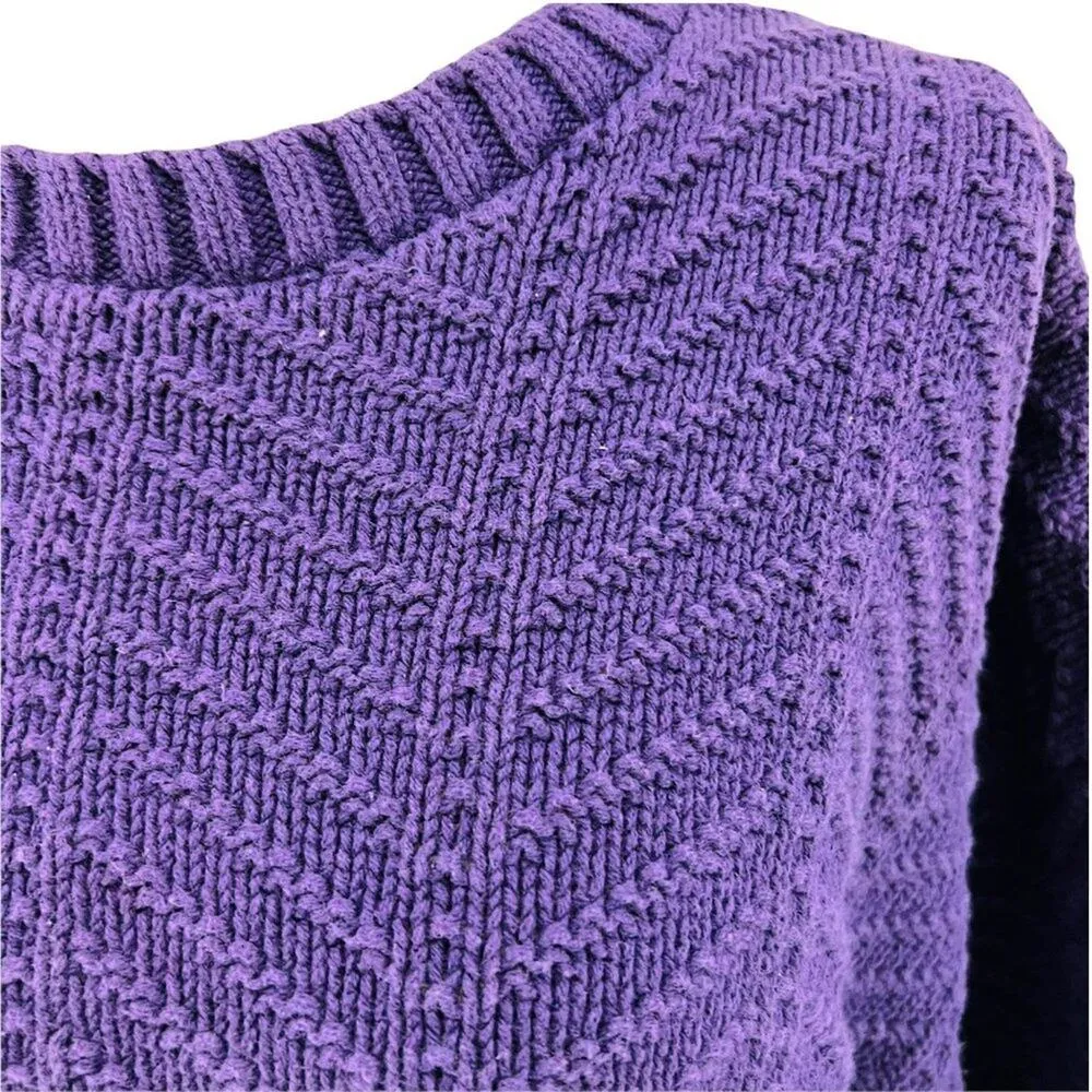90s L.L. Bean Purple Cotton Chevron Knit Sweater Womens Xlarge - Image 2