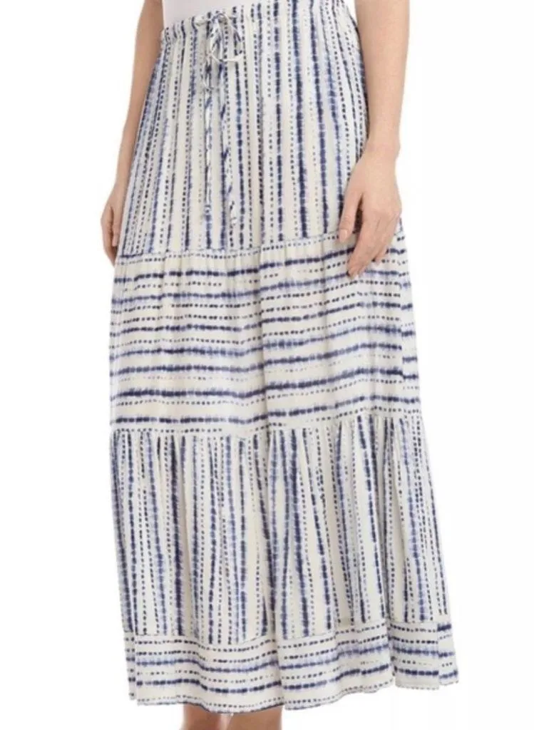 Karen Kane blue/white tiered maxi skirt. Draw string waist. Size Medium. - Image 5