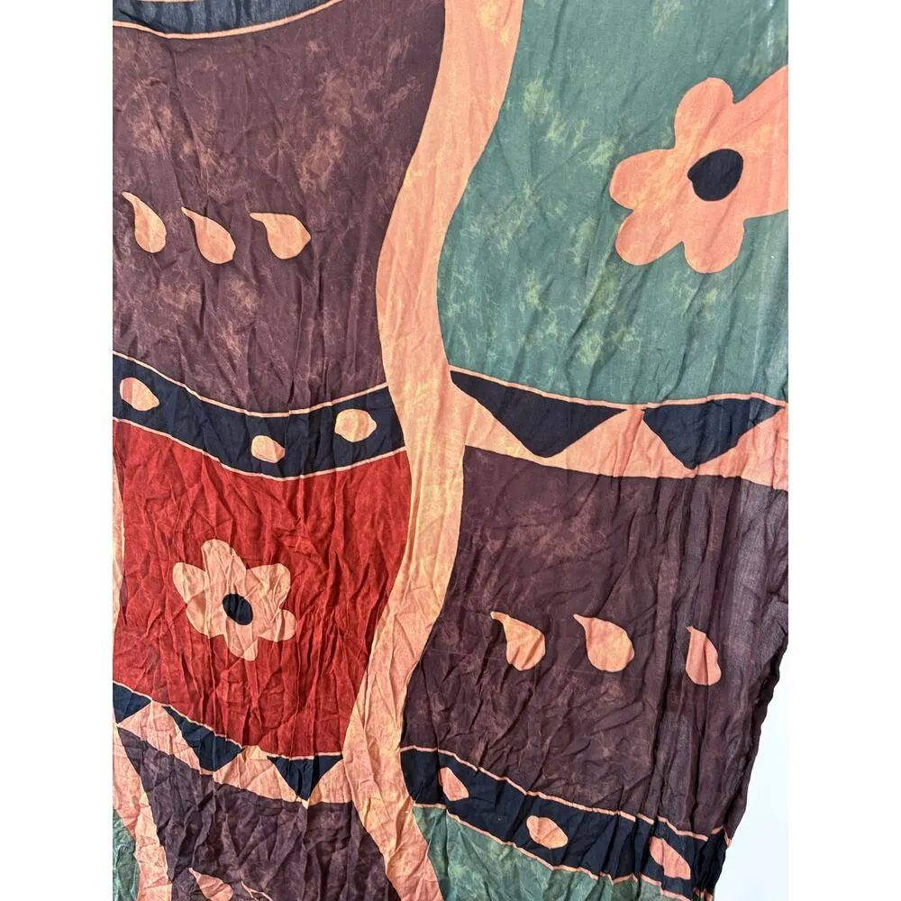 Y2K Bohemian Lagenlook Abstract Dyed Floral Beachy Lightweight Scarf Fringe - Image 2