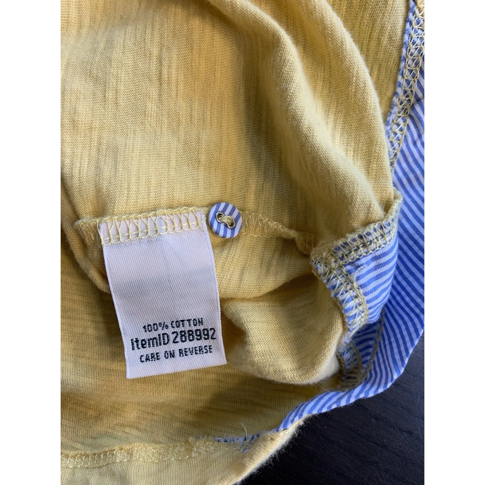 LL Bean Butter Yellow Shirt Womens Top Slub Roll‎ Tab Blue Stripe Trim Preppy Size M - Image 7