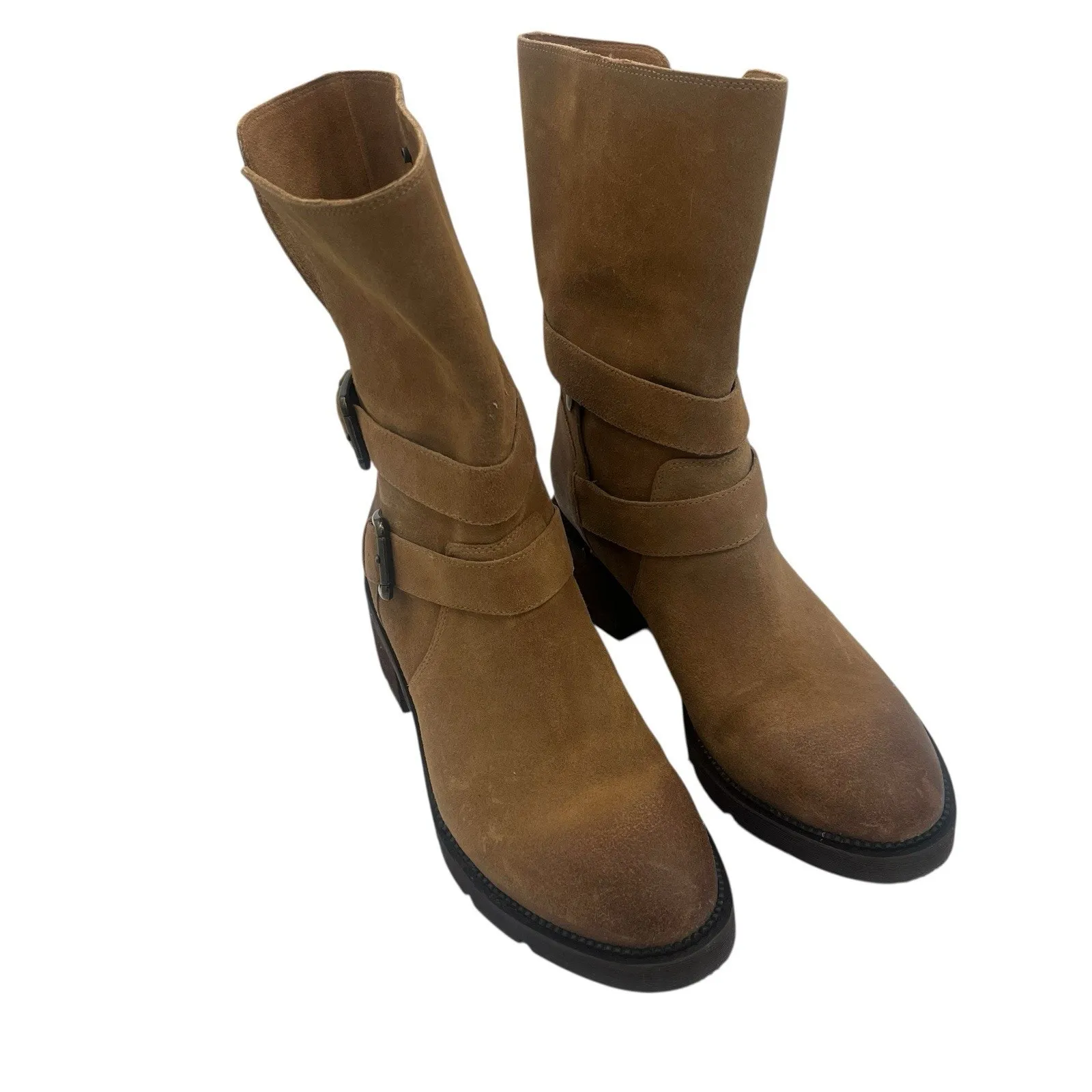 Donald pliner Saraya Suede Boots Motorcycle Tan Sz 10 Chic preppy Outdoor Combat Brown - Image 9